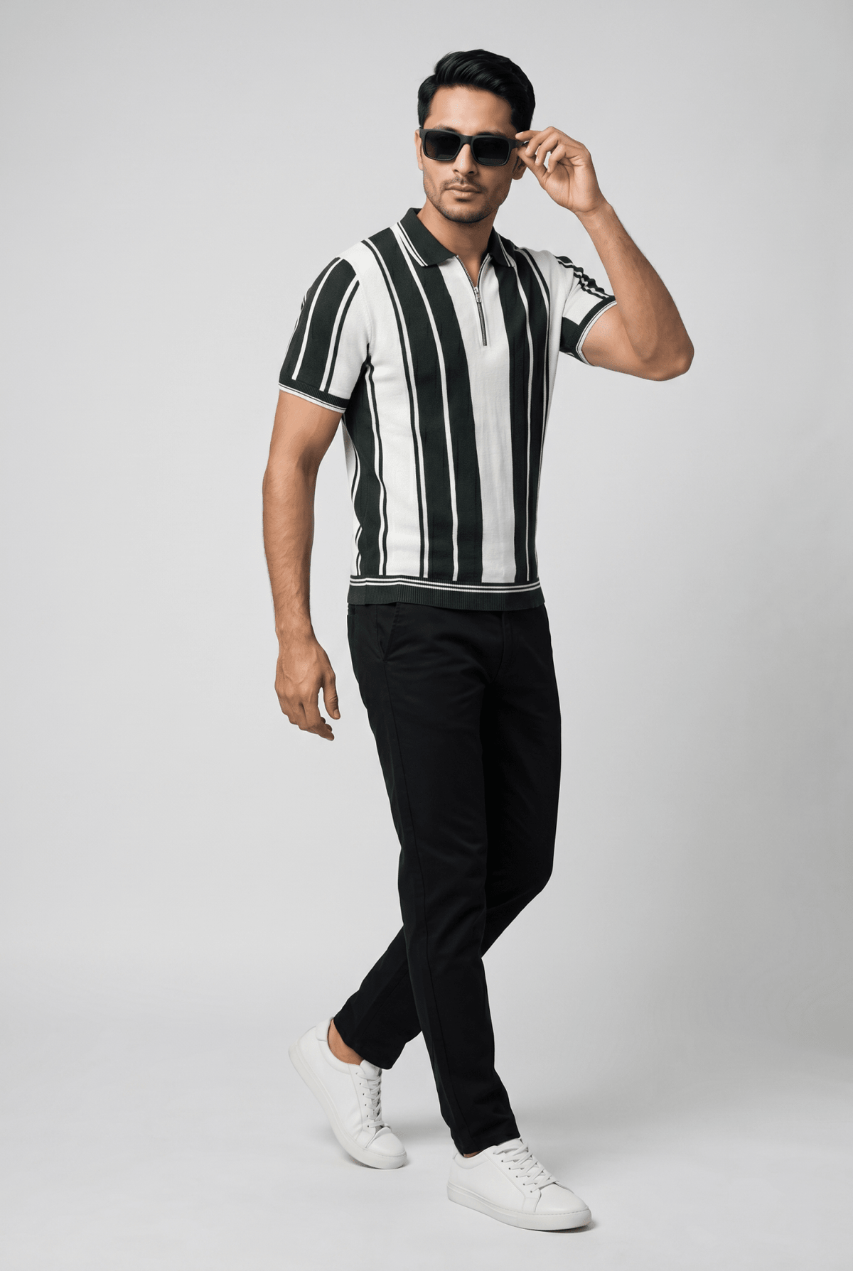 Considered fabric, premium hand-feel — Men's Green Panel Popcorn Polo