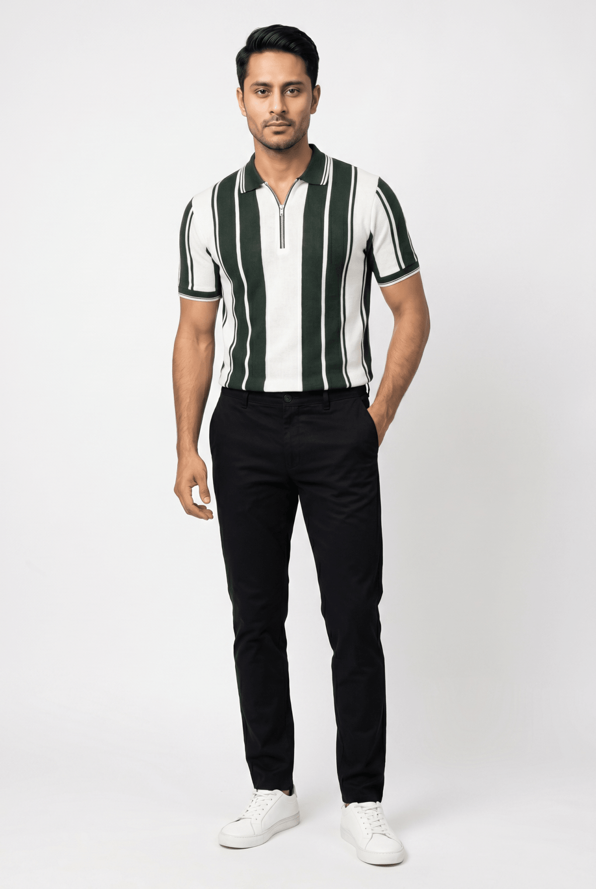 Men's Green Panel Popcorn Polo - Garderobe Clothing USAGRB-POP-GRNP-S