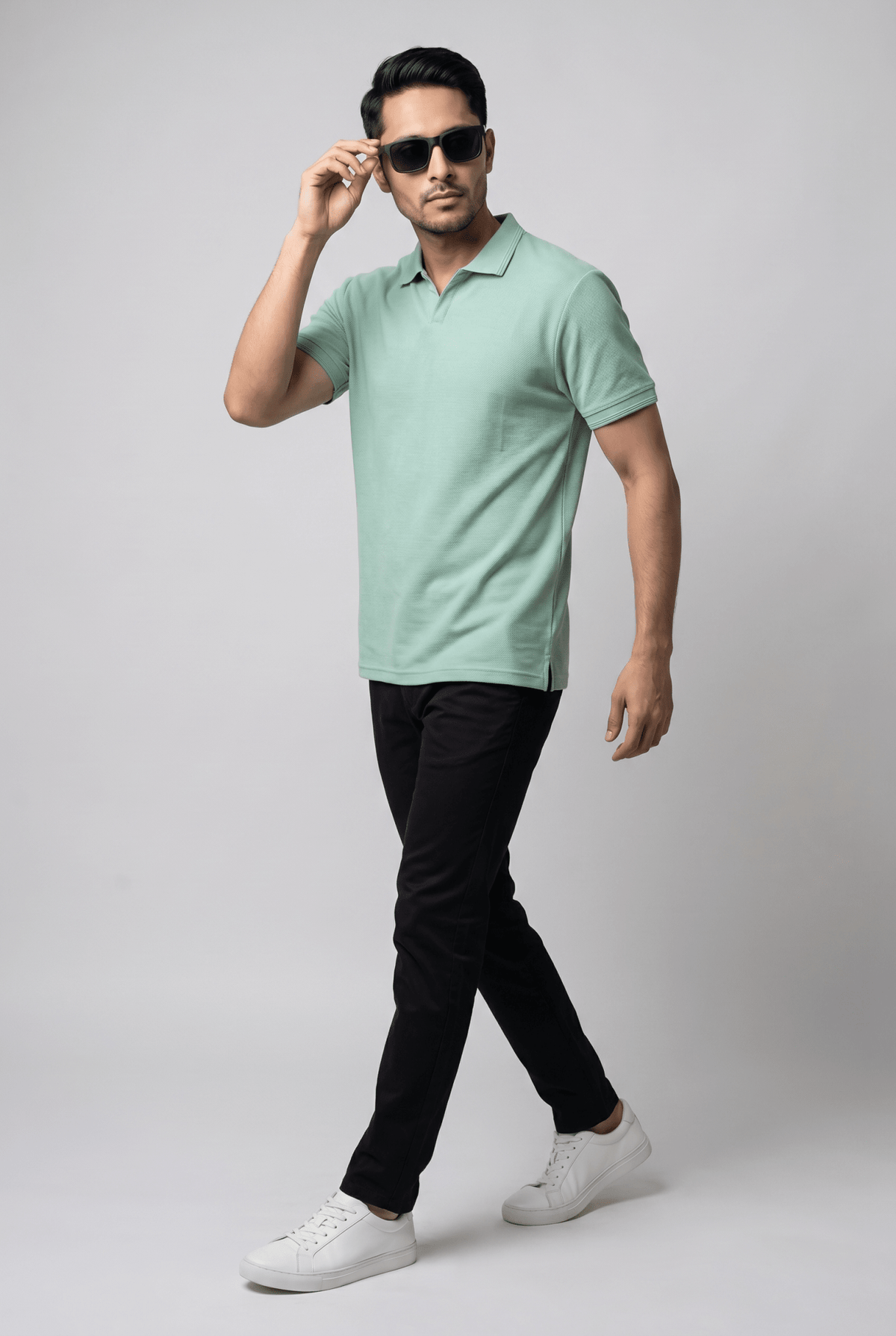 Considered fabric, premium hand-feel — Men's Green Popcorn Polo
