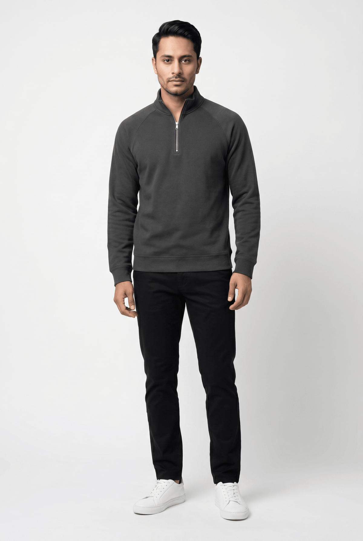 Men's Grey Mock-Neck Sweatshirt - Garderobe Clothing USAGRB-MNK-GRE-S