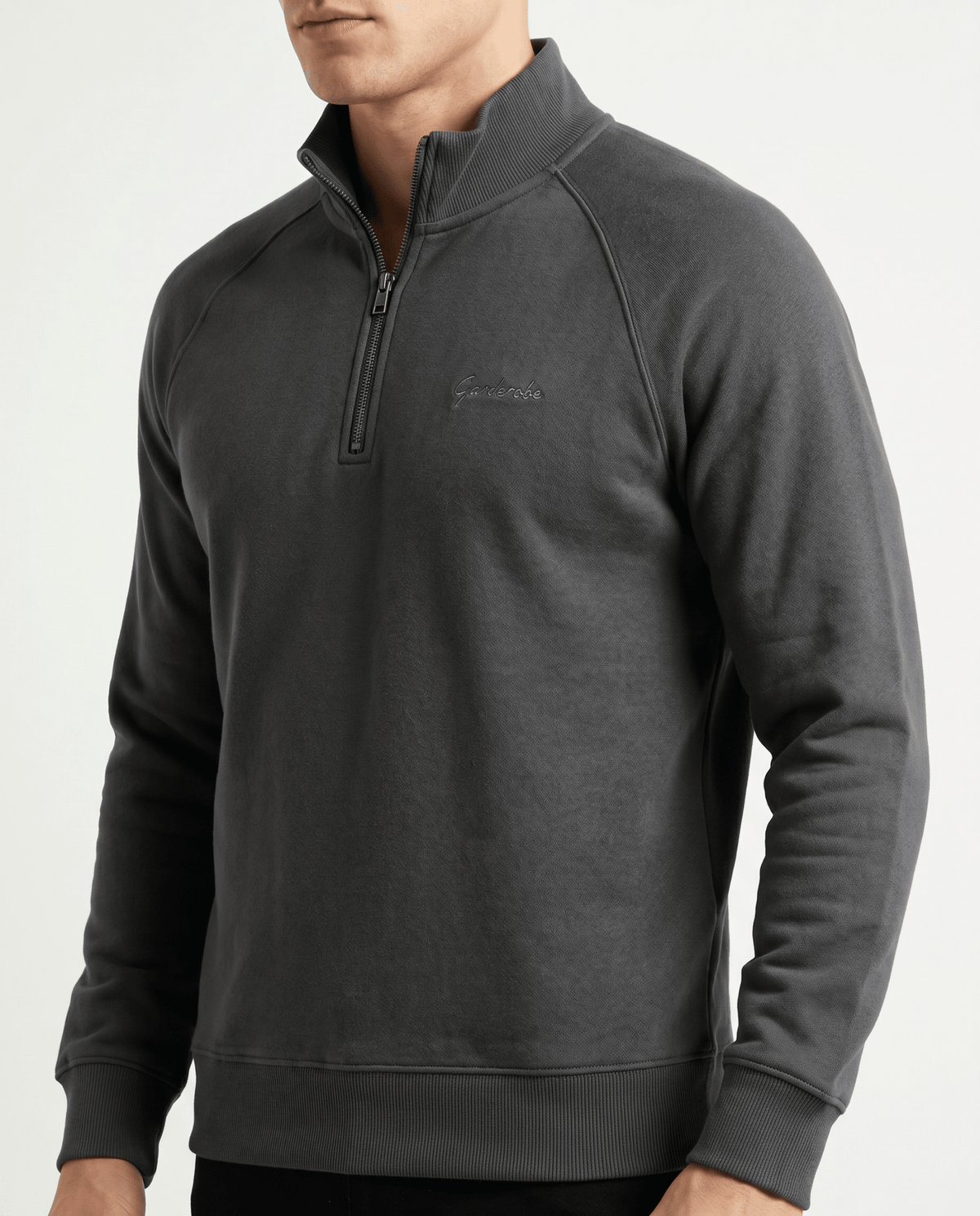 Built to hold its line — Men's Grey Mock-Neck Sweatshirt