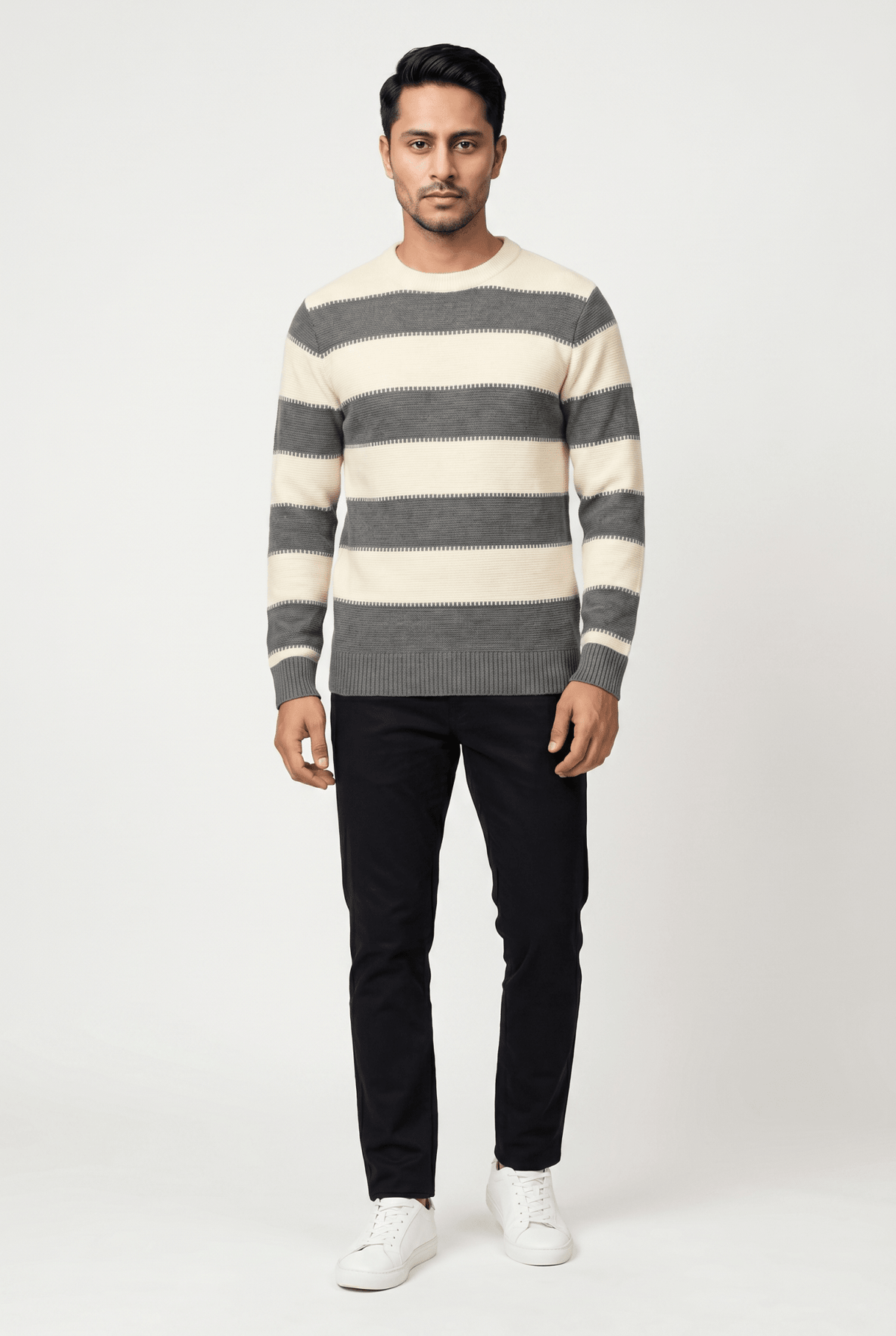 Cut tailored, not tight — Men's Grey Panel Wool Sweater