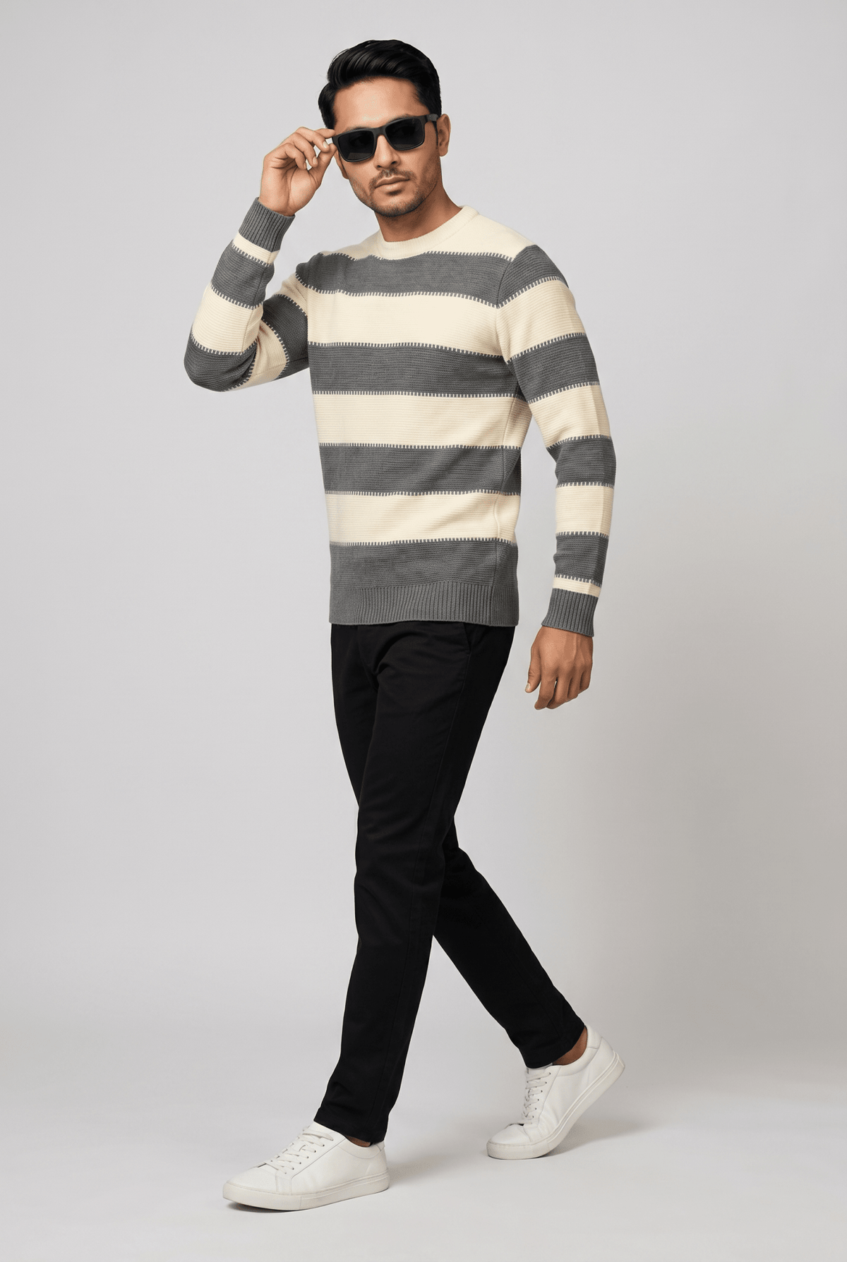 Considered fabric, premium hand-feel — Men's Grey Panel Wool Sweater