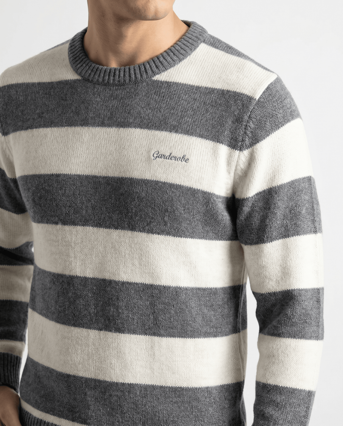 Built to hold its line — Men's Grey Panel Wool Sweater