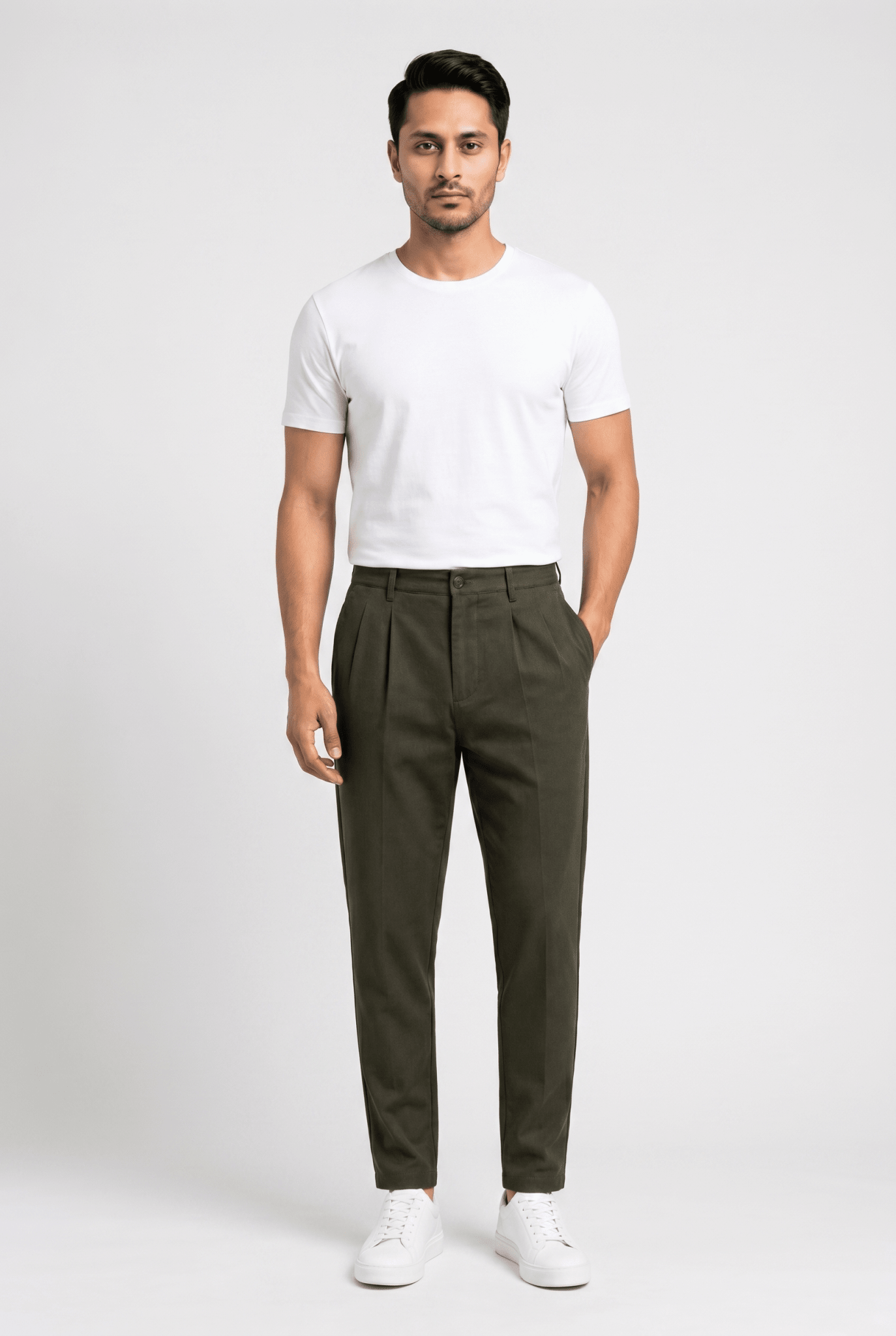 Cut tailored, not tight — Men's Grey Pleated Trousers