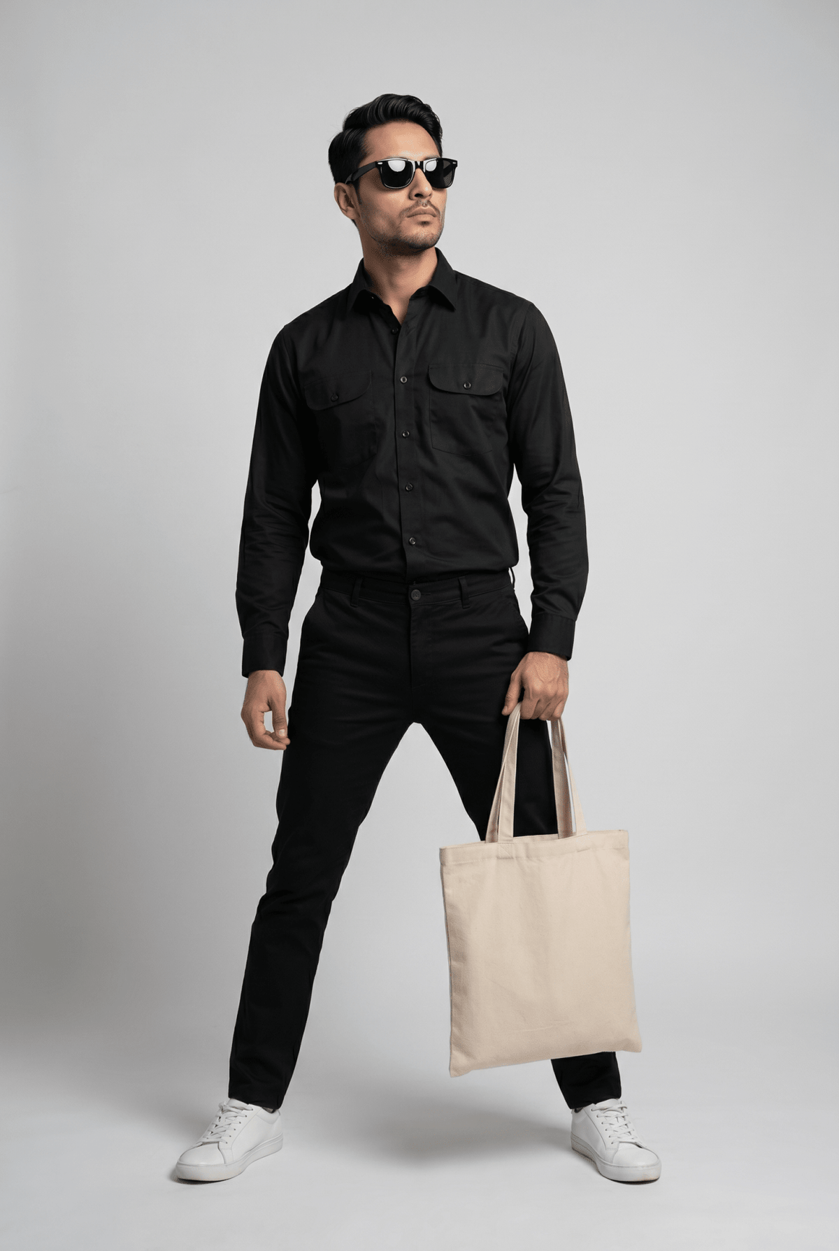 From the office to the evening — Men's Imperial Black Italian-Collar Double-Pocket Shirt