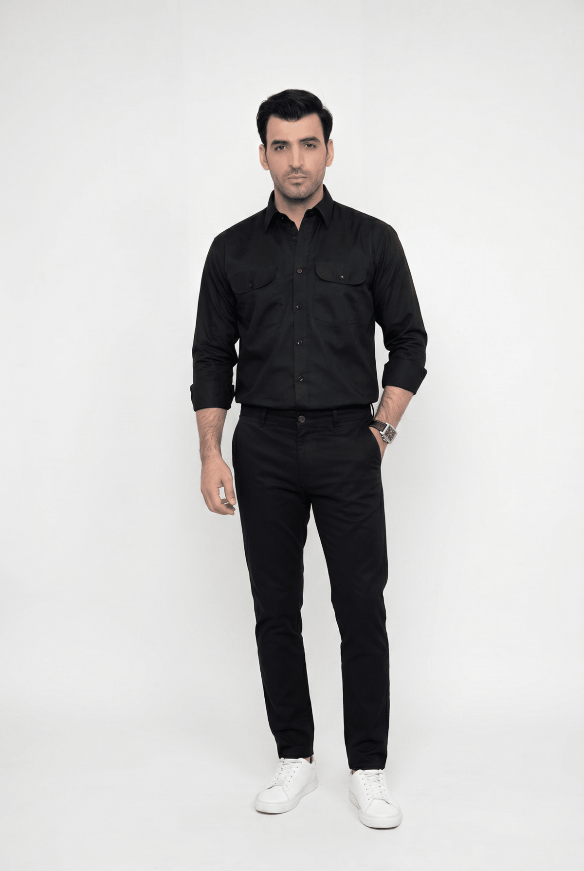 Built to hold its line — Men's Imperial Black Italian-Collar Double-Pocket Shirt