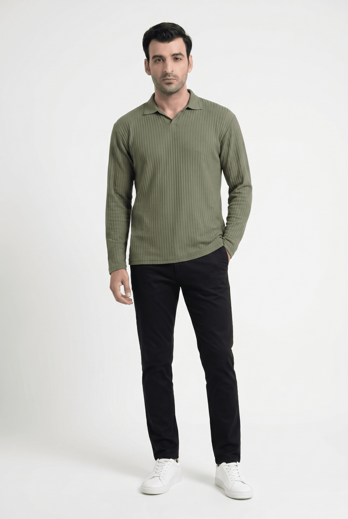 Built to hold its line — Men's Matcha Full-Sleeve Knitted Polo