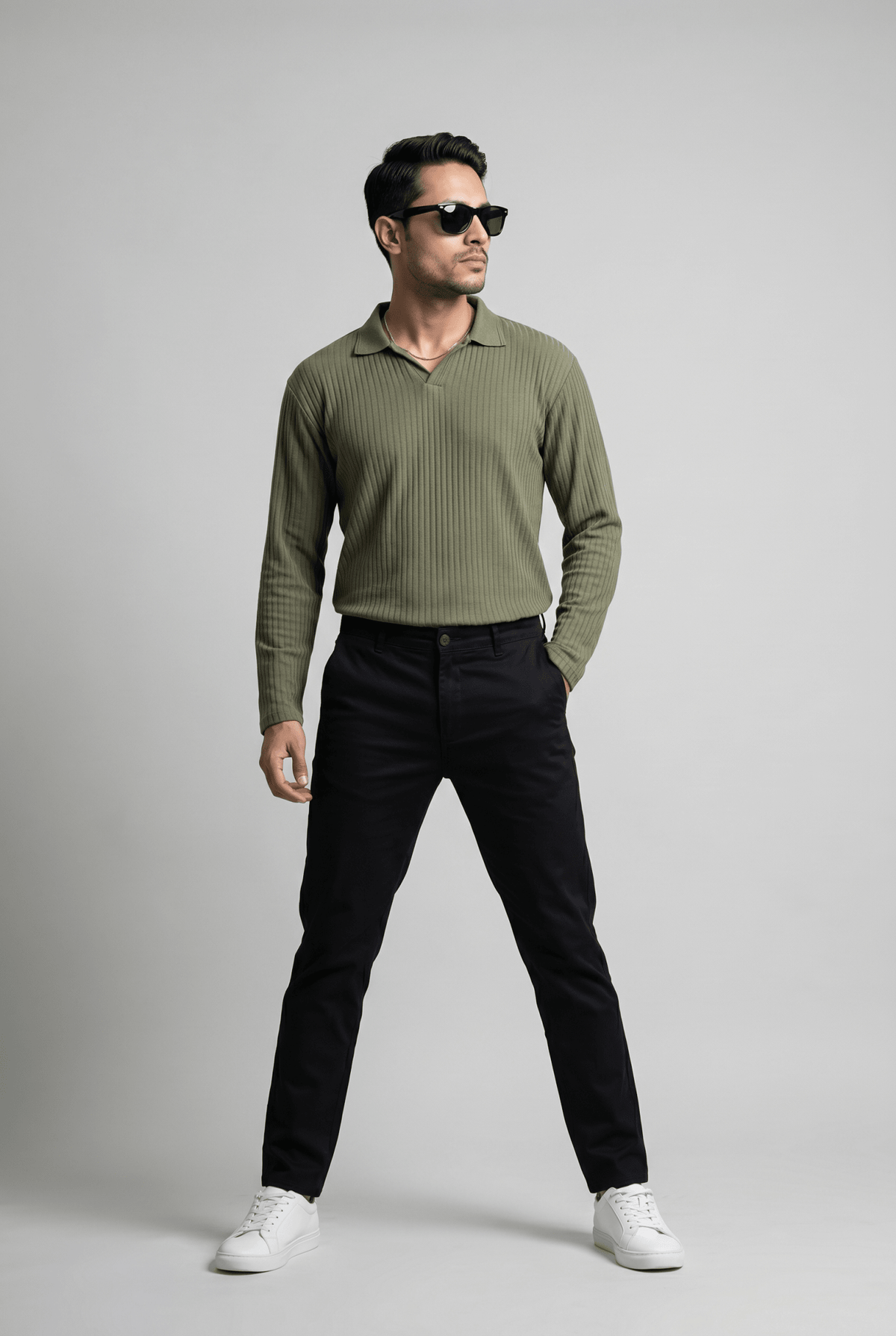 From the office to the evening — Men's Matcha Full-Sleeve Knitted Polo