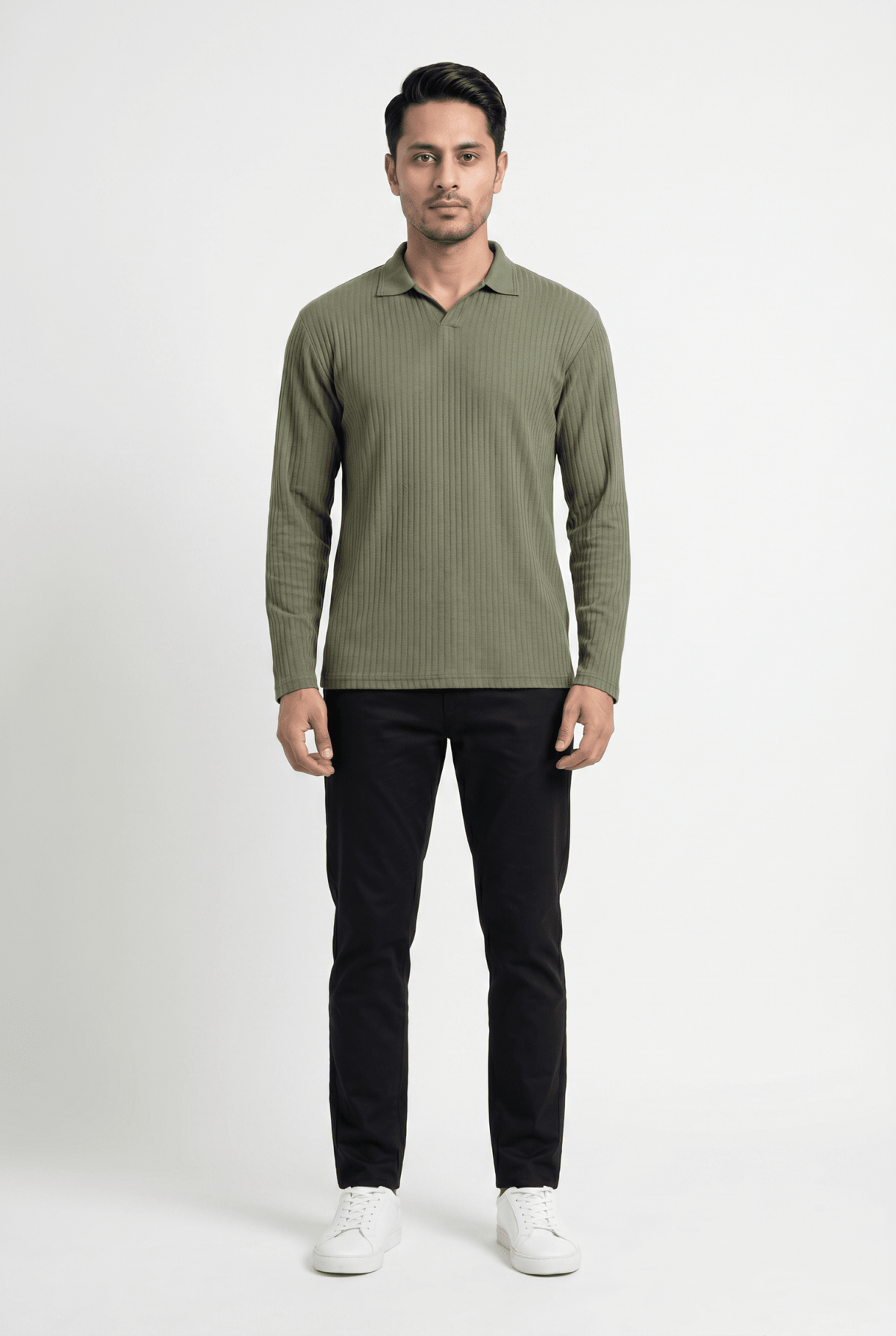 Men's Matcha Full-Sleeve Knitted Polo - Garderobe Clothing USAGRB-FS-MTC-S