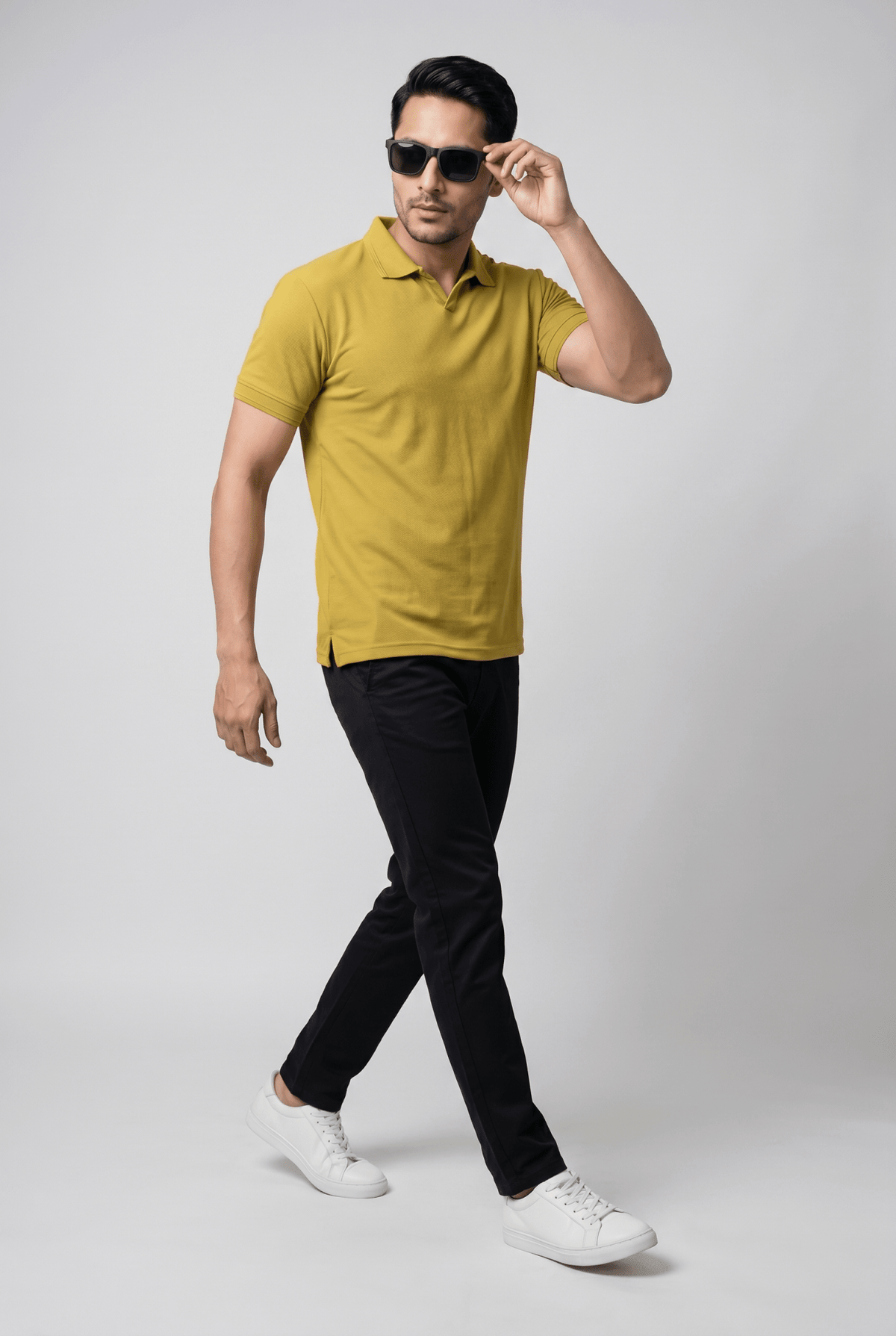Considered fabric, premium hand-feel — Men's Mustard Popcorn Polo