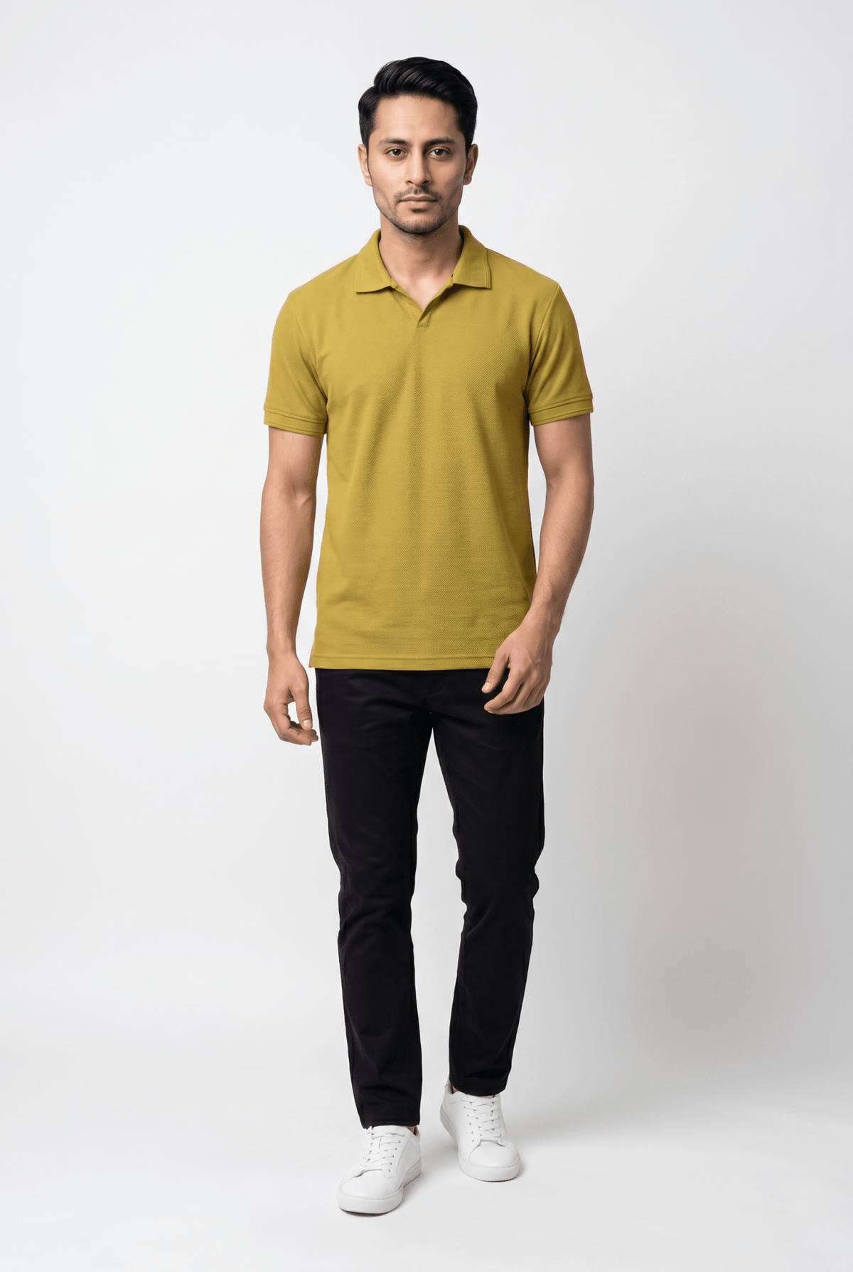 Men's Mustard Popcorn Polo - Garderobe Clothing USAGRB-POP-MST-S