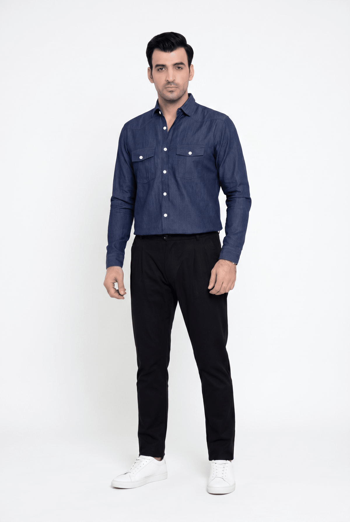 Built to hold its line — Men's Navy Blue Denim Shirt