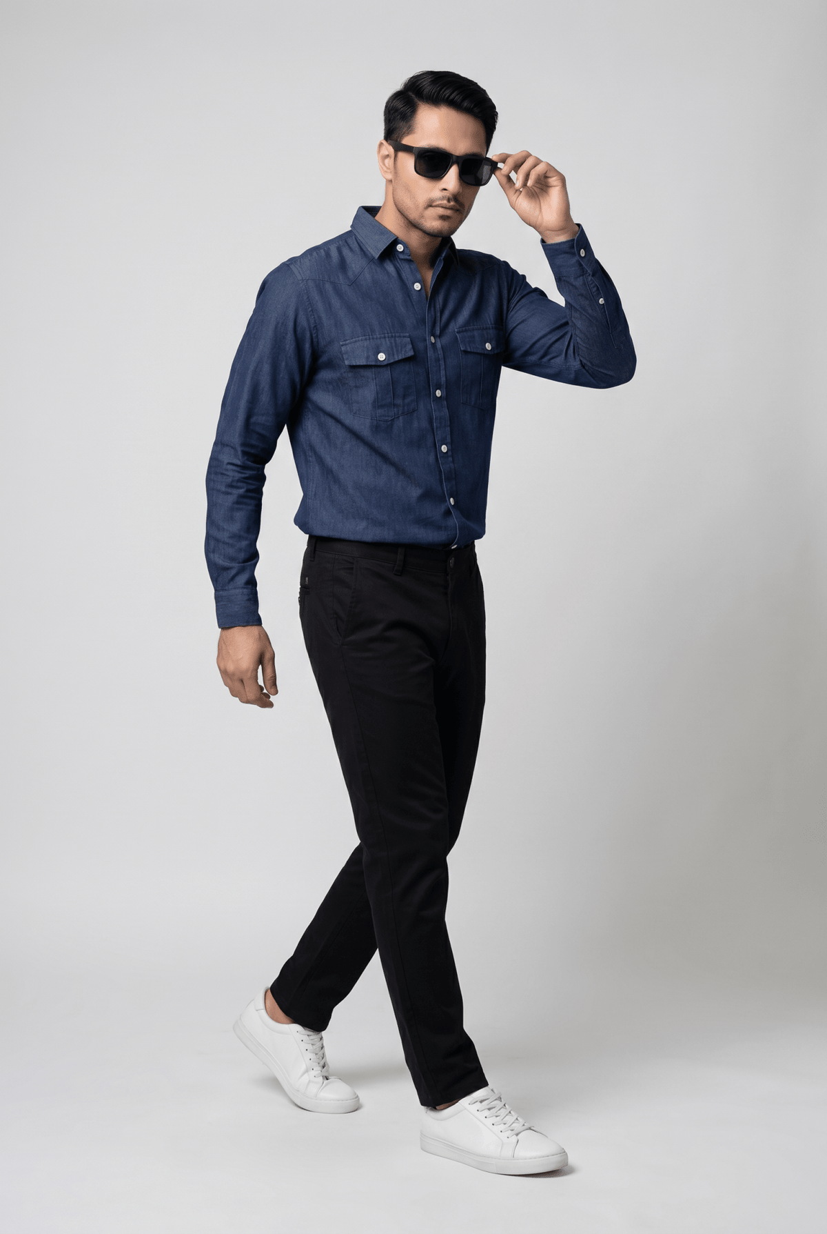 Considered fabric, premium hand-feel — Men's Navy Blue Denim Shirt