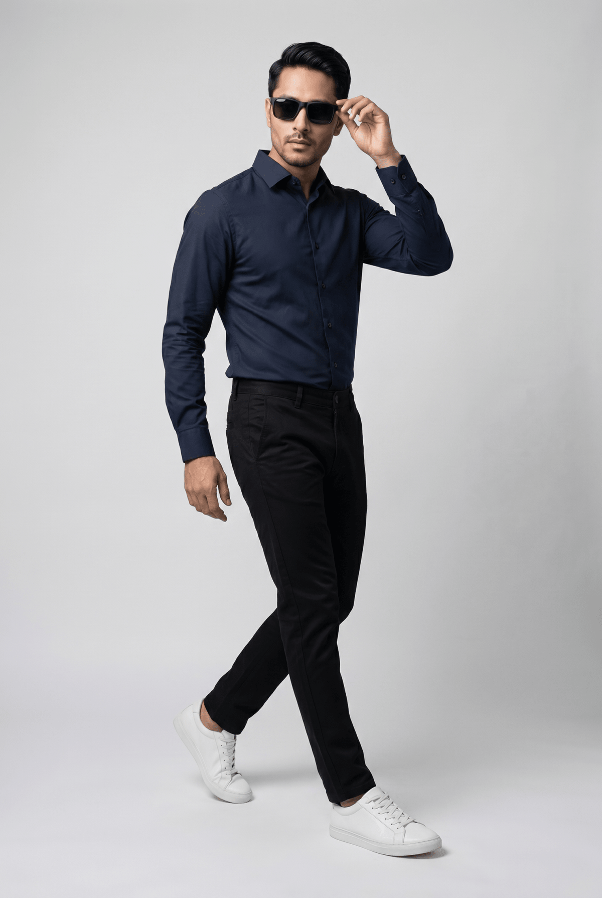 Considered fabric, premium hand-feel — Men's Navy Blue Formal Shirt – Executive Series