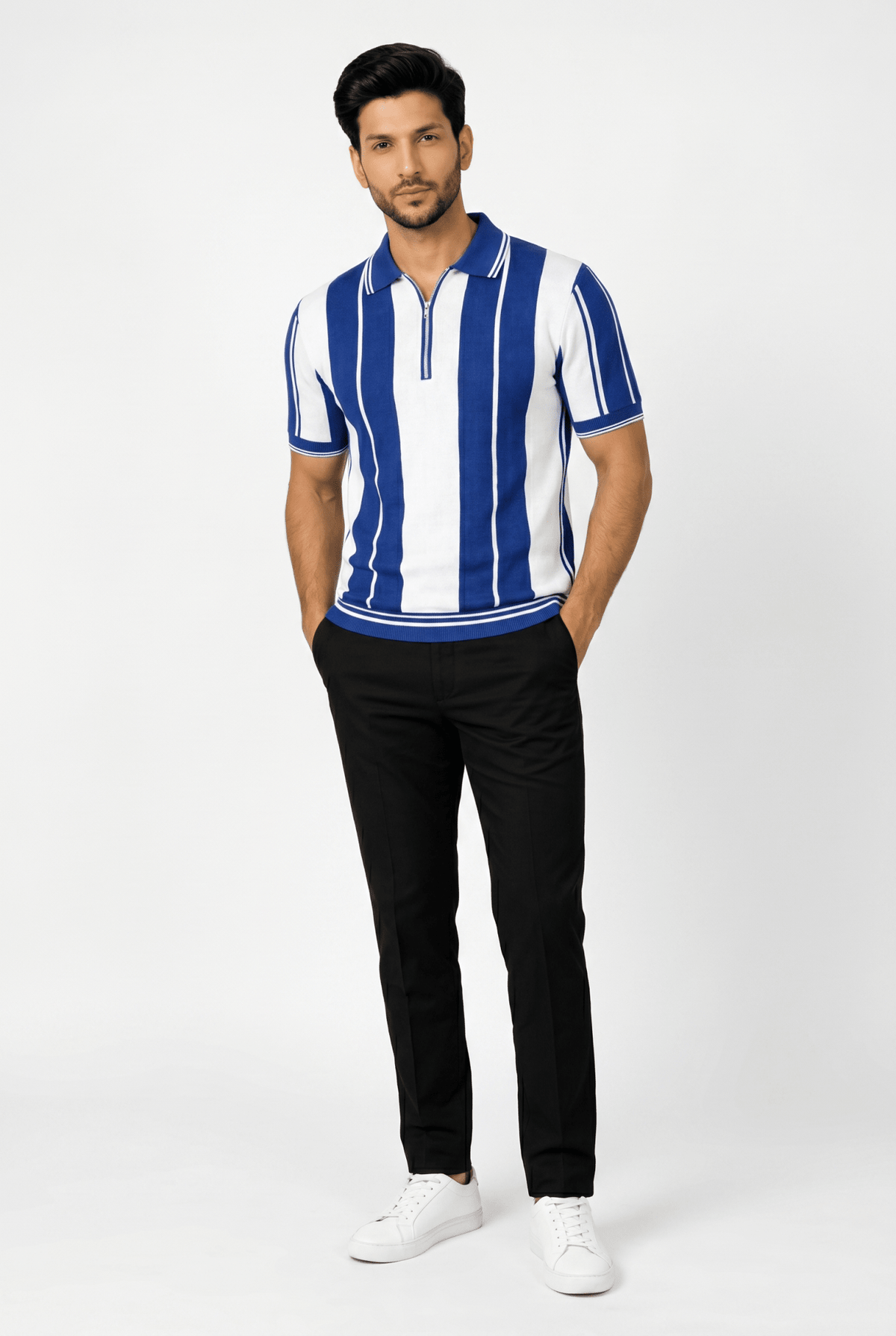 Considered fabric, premium hand-feel — Men's Navy Blue Popcorn Polo