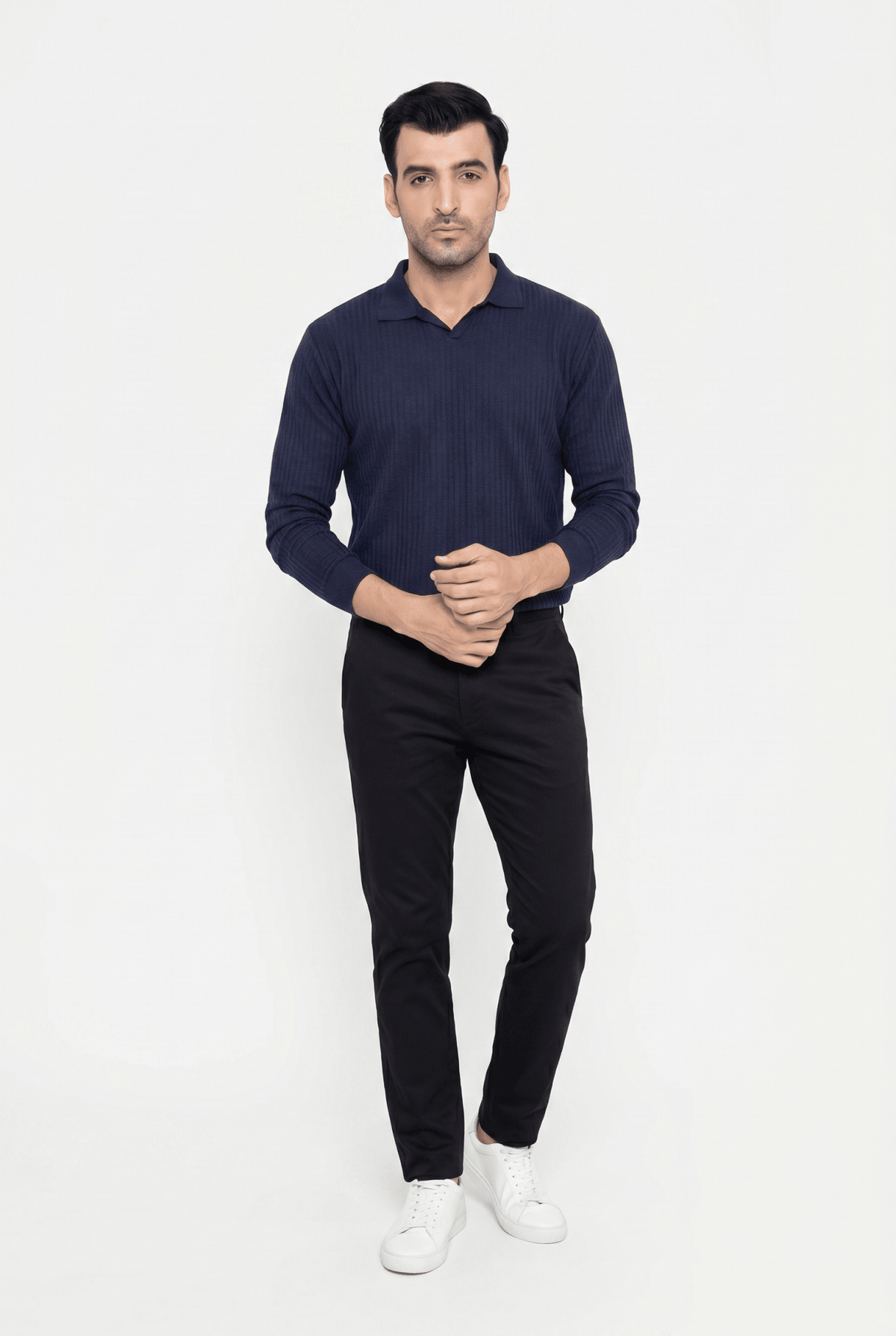 Built to hold its line — Men's Navy Full-Sleeve Knitted Polo