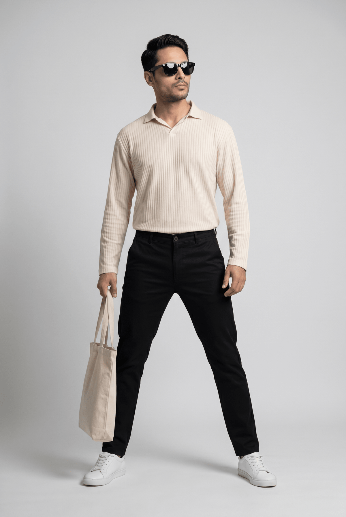 From the office to the evening — Men's Royal Creamy Full-Sleeve Knitted Polo
