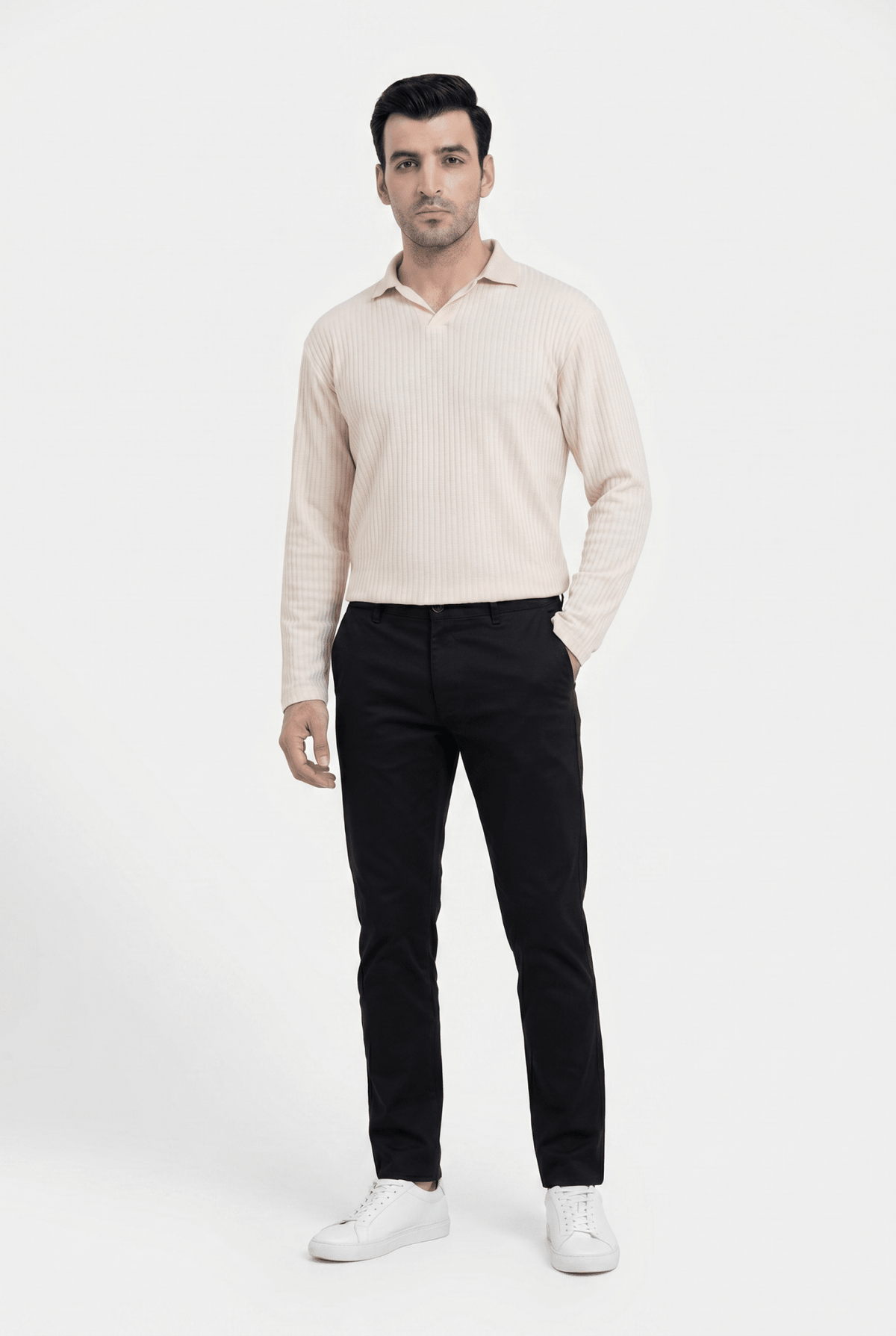 Built to hold its line — Men's Royal Creamy Full-Sleeve Knitted Polo