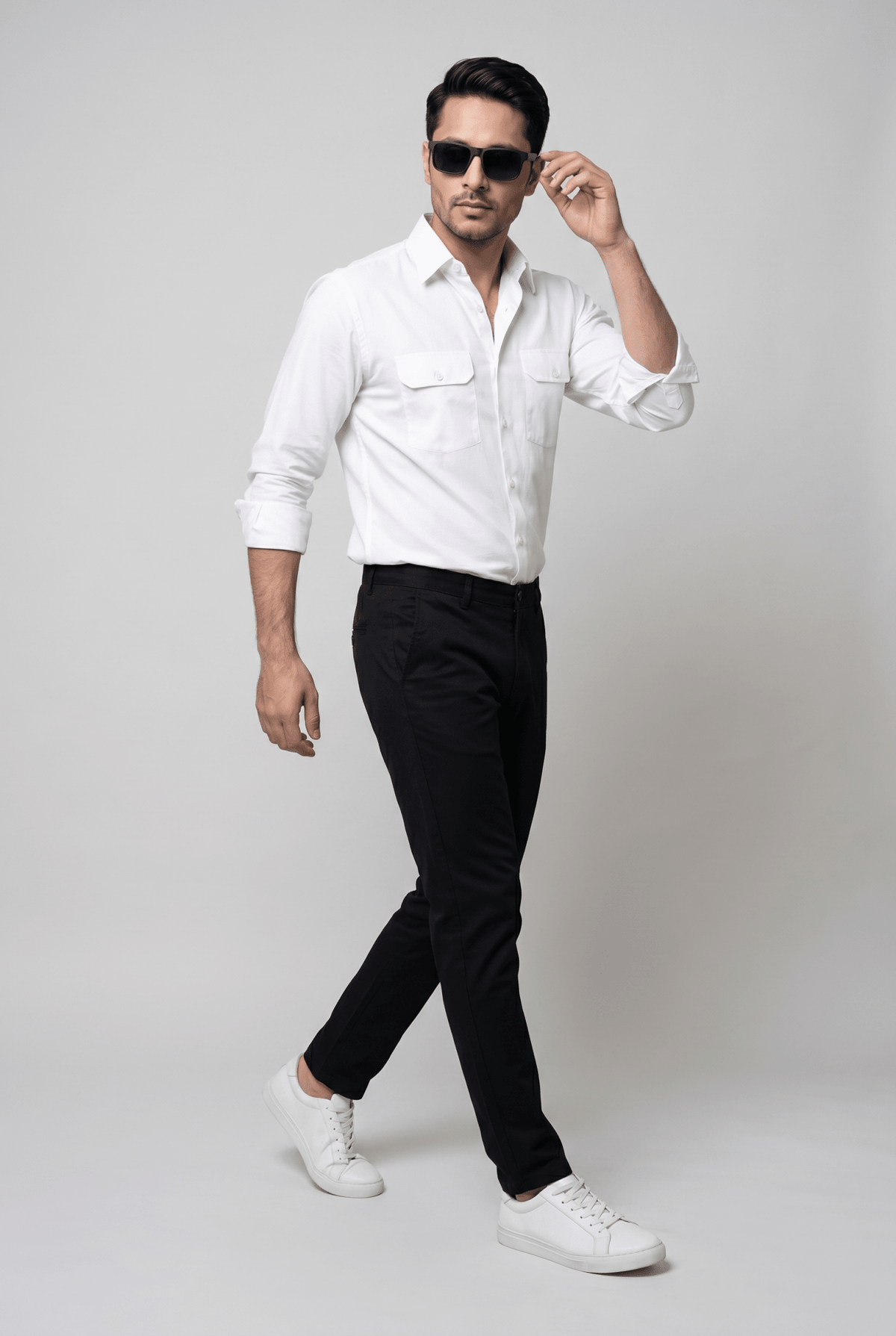 Considered fabric, premium hand-feel — Men's Royal Textured White Italian-Collar Double-Pocket Shirt