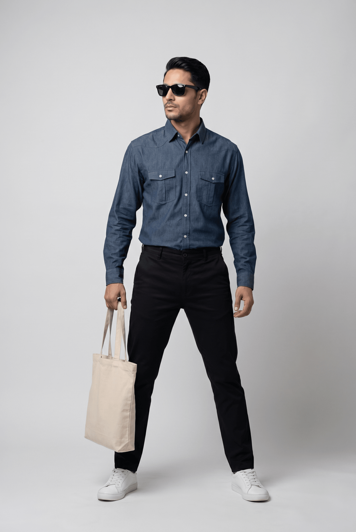From the office to the evening — Men's Vintage Blue Denim Shirt