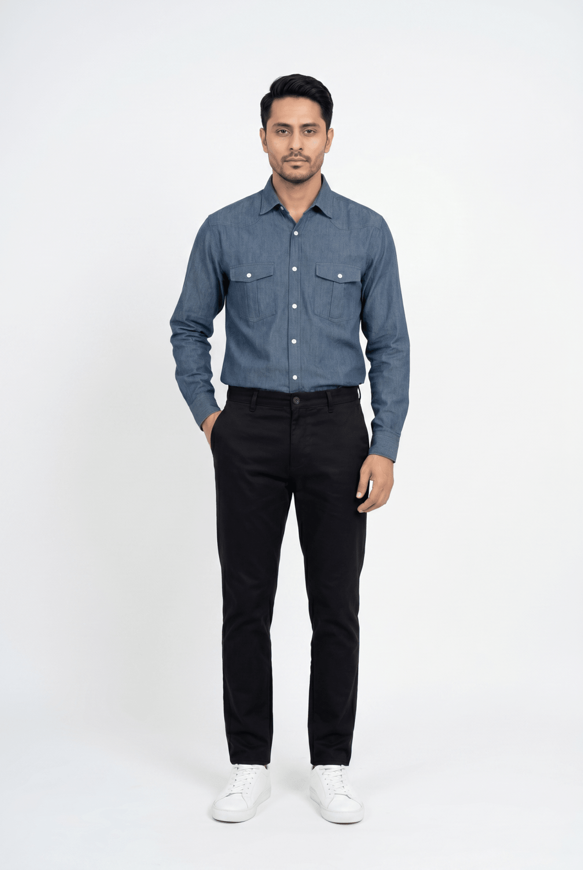 Men's Vintage Blue Denim Shirt - Garderobe Clothing USAGRB-DNM-VBL-S