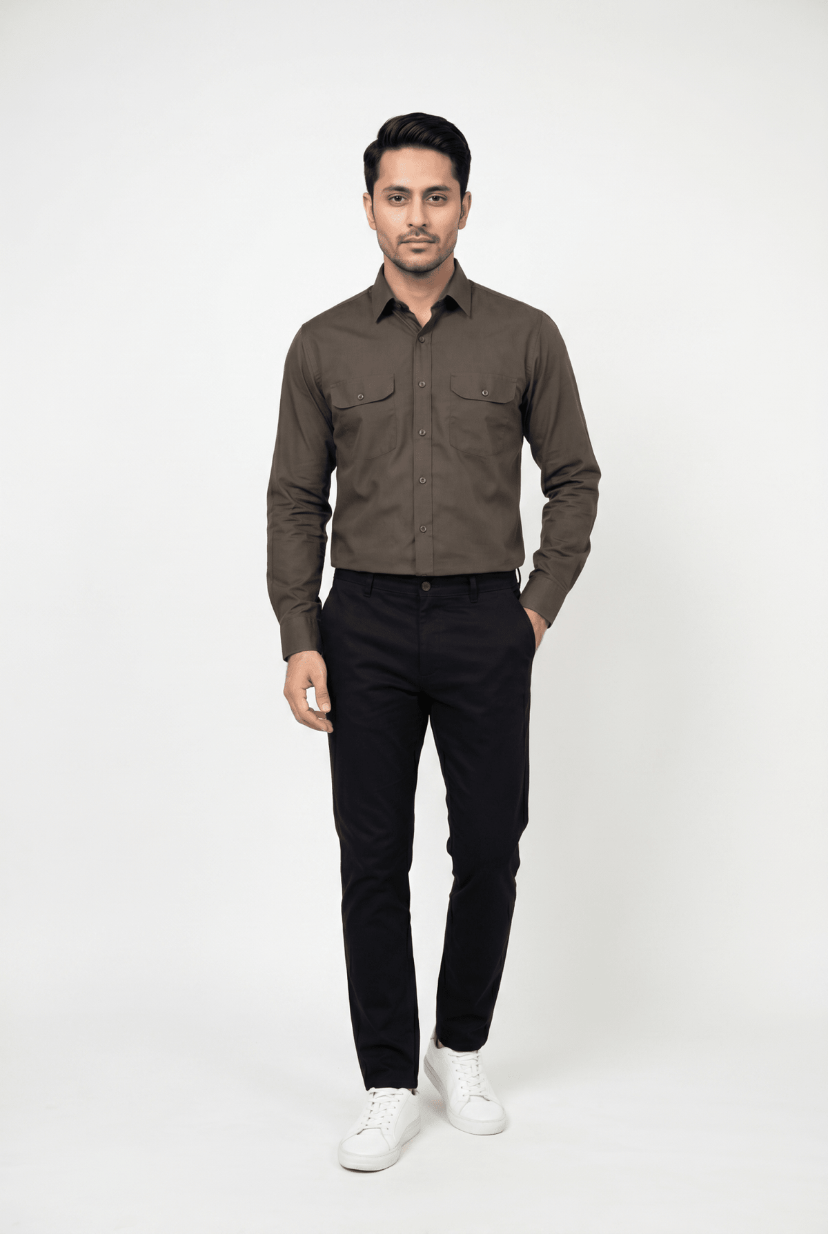Men's Vintage Moss Italian-Collar Double-Pocket Shirt - Garderobe Clothing USAGRB-ITC-VMO-S