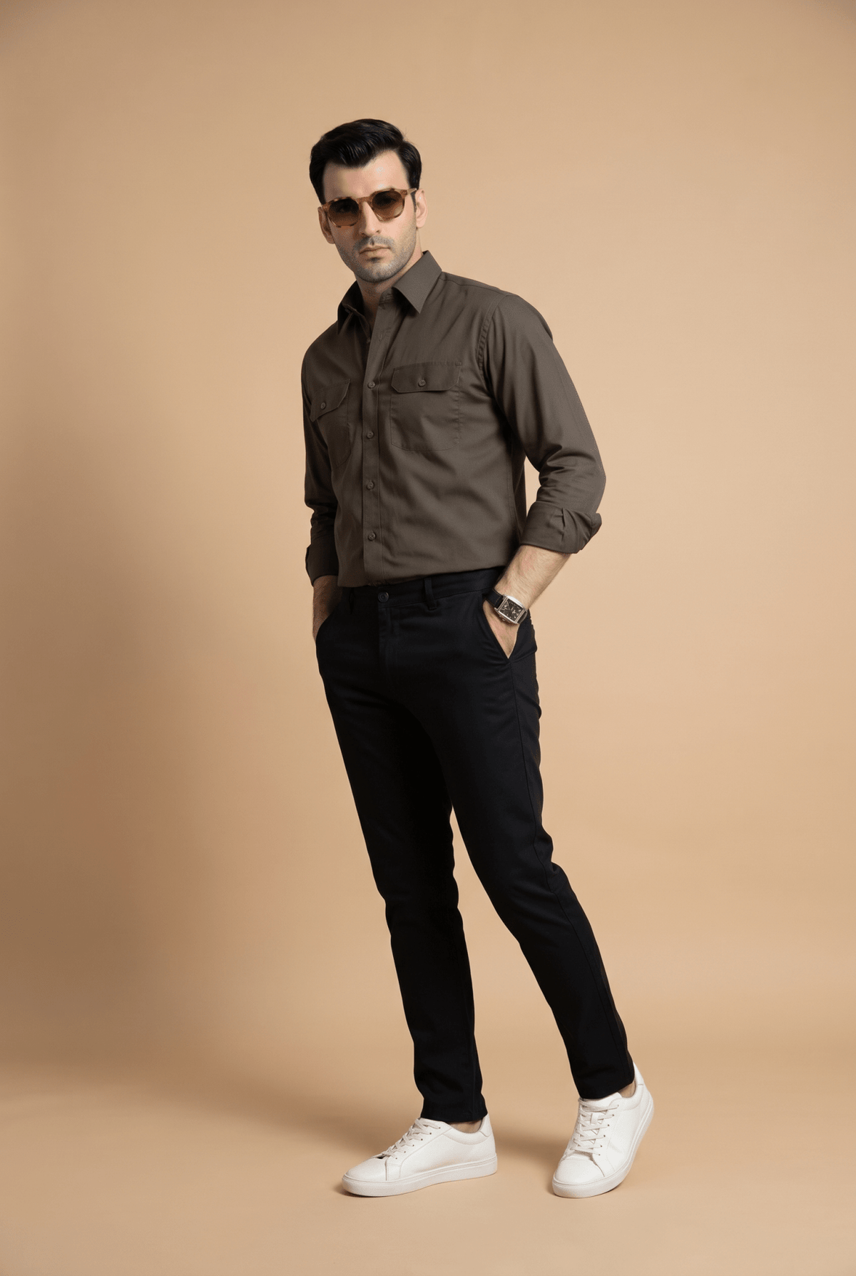 Cut tailored, not tight — Men's Vintage Moss Italian-Collar Double-Pocket Shirt