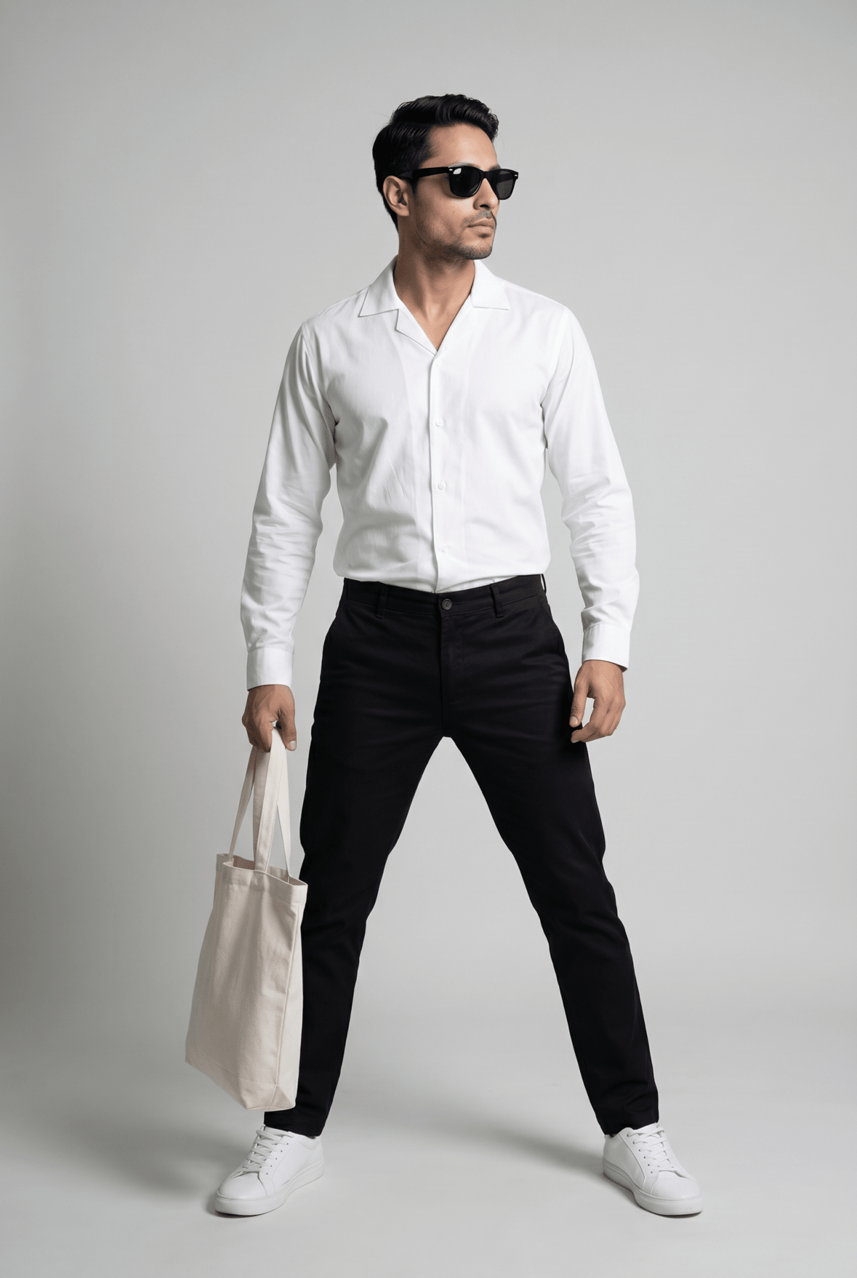 From the office to the evening — Men's White Cuban-Collar Shirt