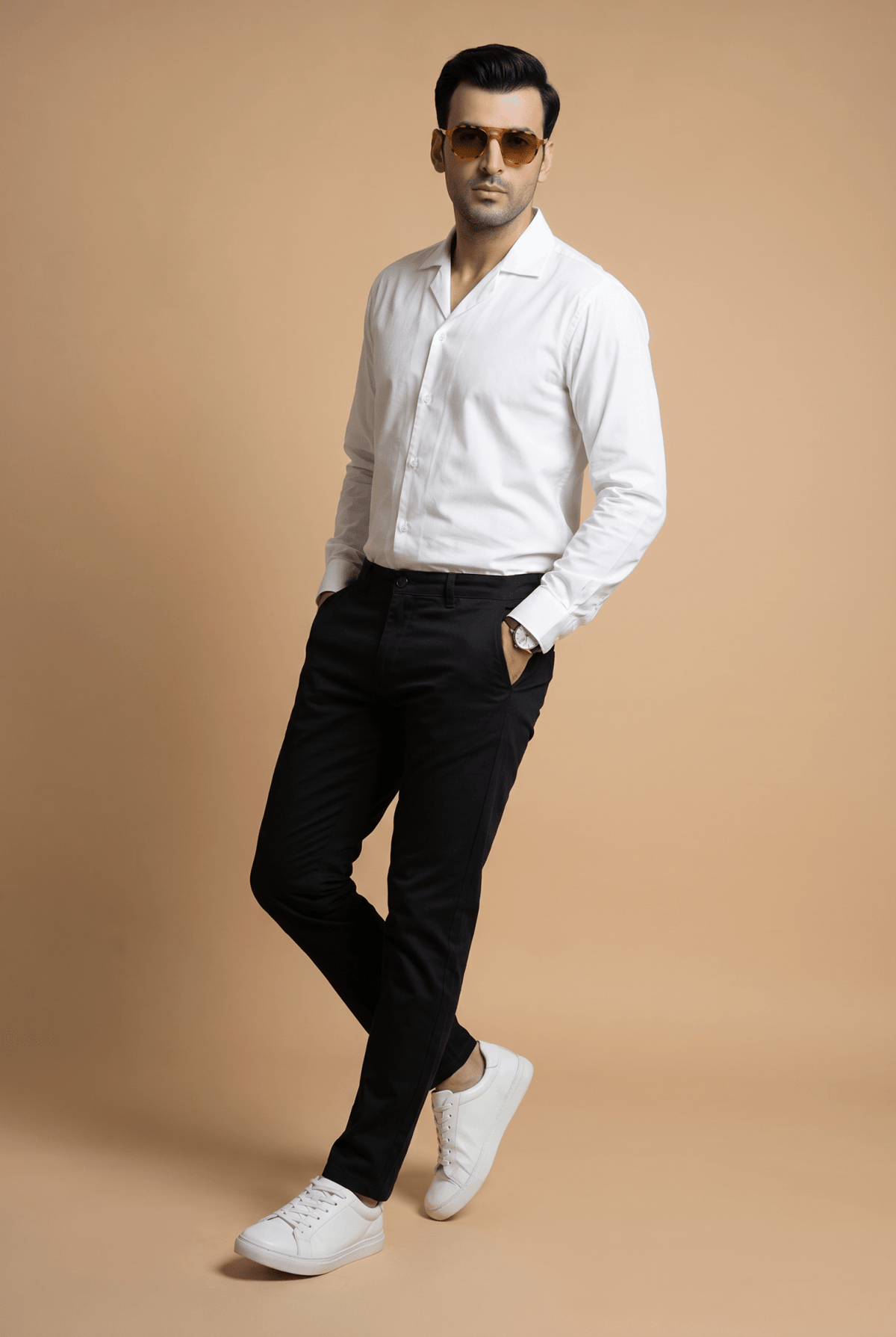 Cut tailored, not tight — Men's White Cuban-Collar Shirt