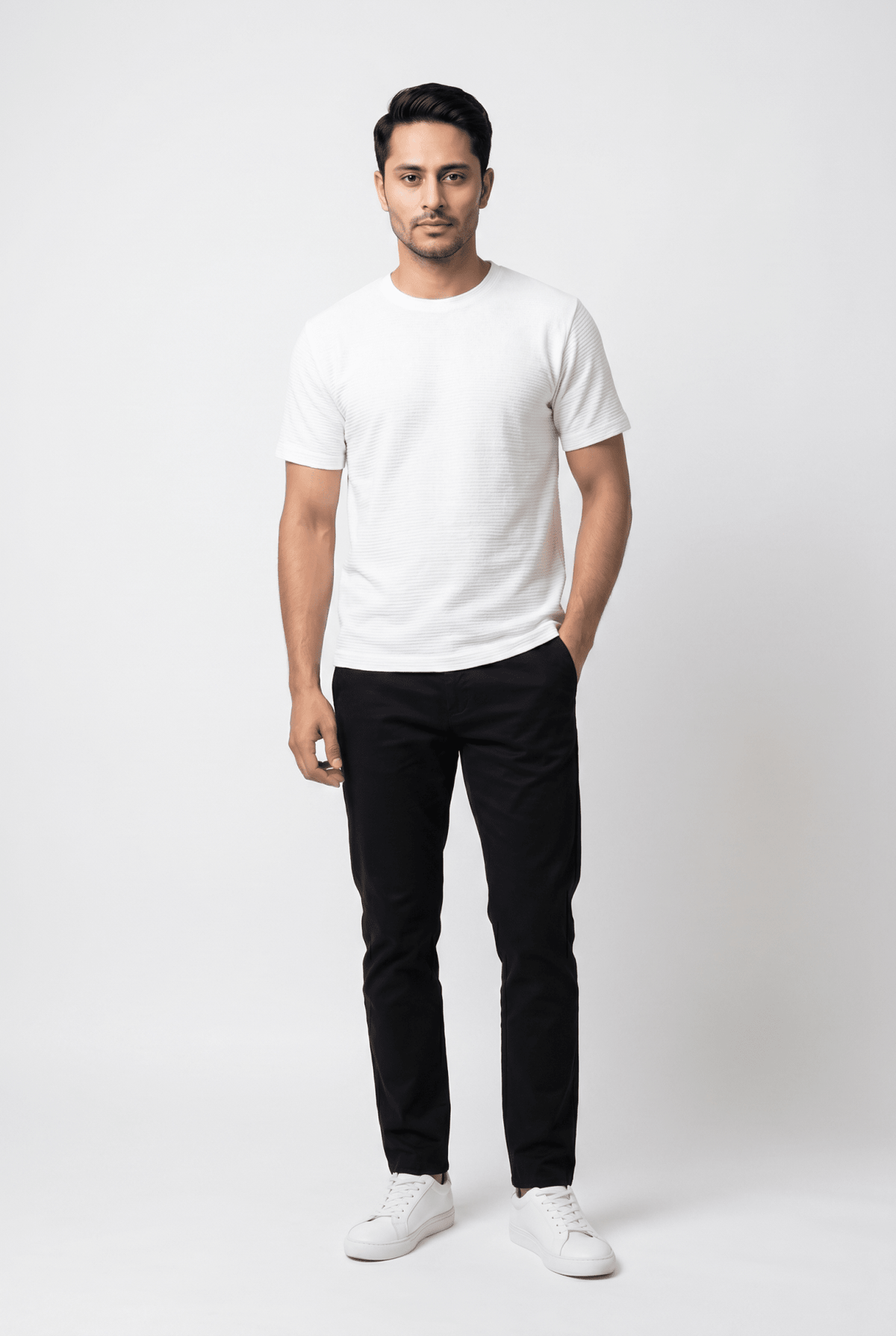 Men's White Knitted Tee - Garderobe Clothing USAGRB-TEE-WKN-S
