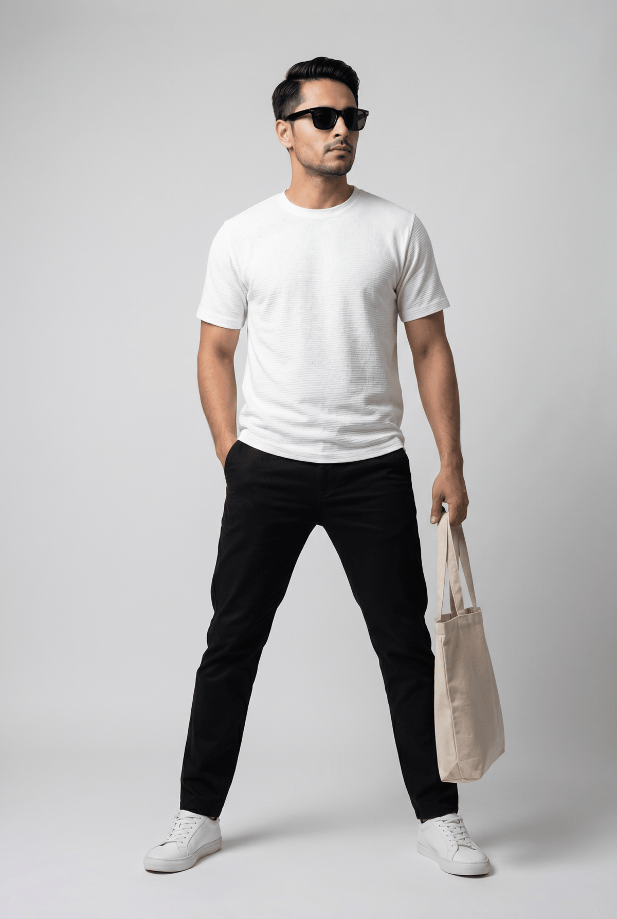 From the office to the evening — Men's White Knitted Tee