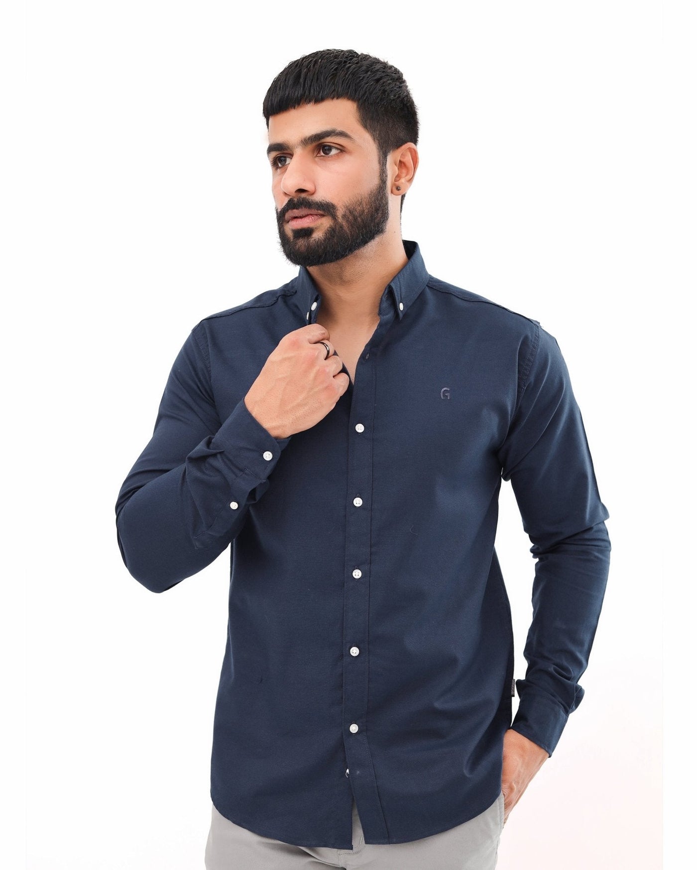 Considered fabric, premium hand-feel — Navy Blue Casual Shirt