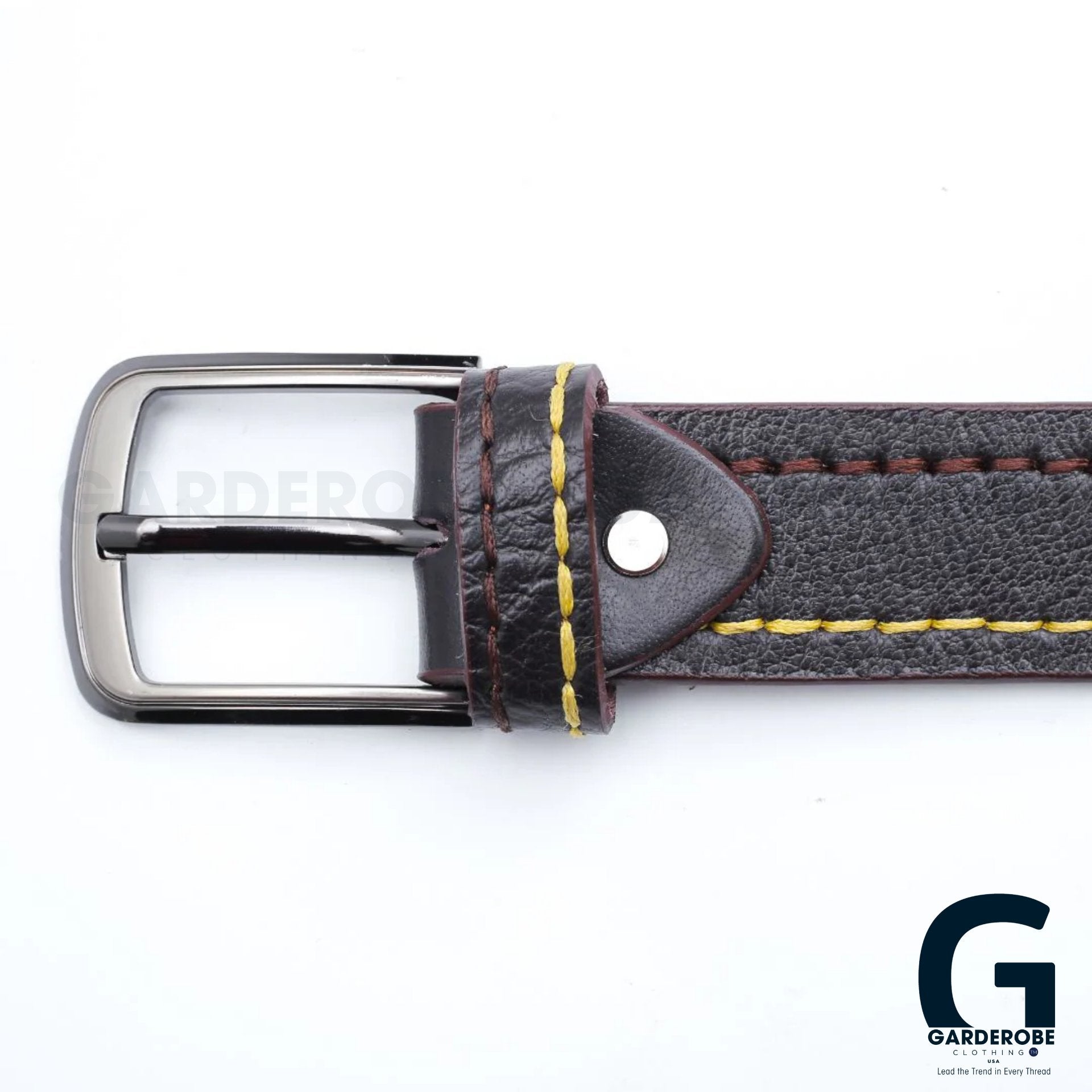 Noir Needlework Contrast Leather Belt - Garderobe Clothing USANNS - 001