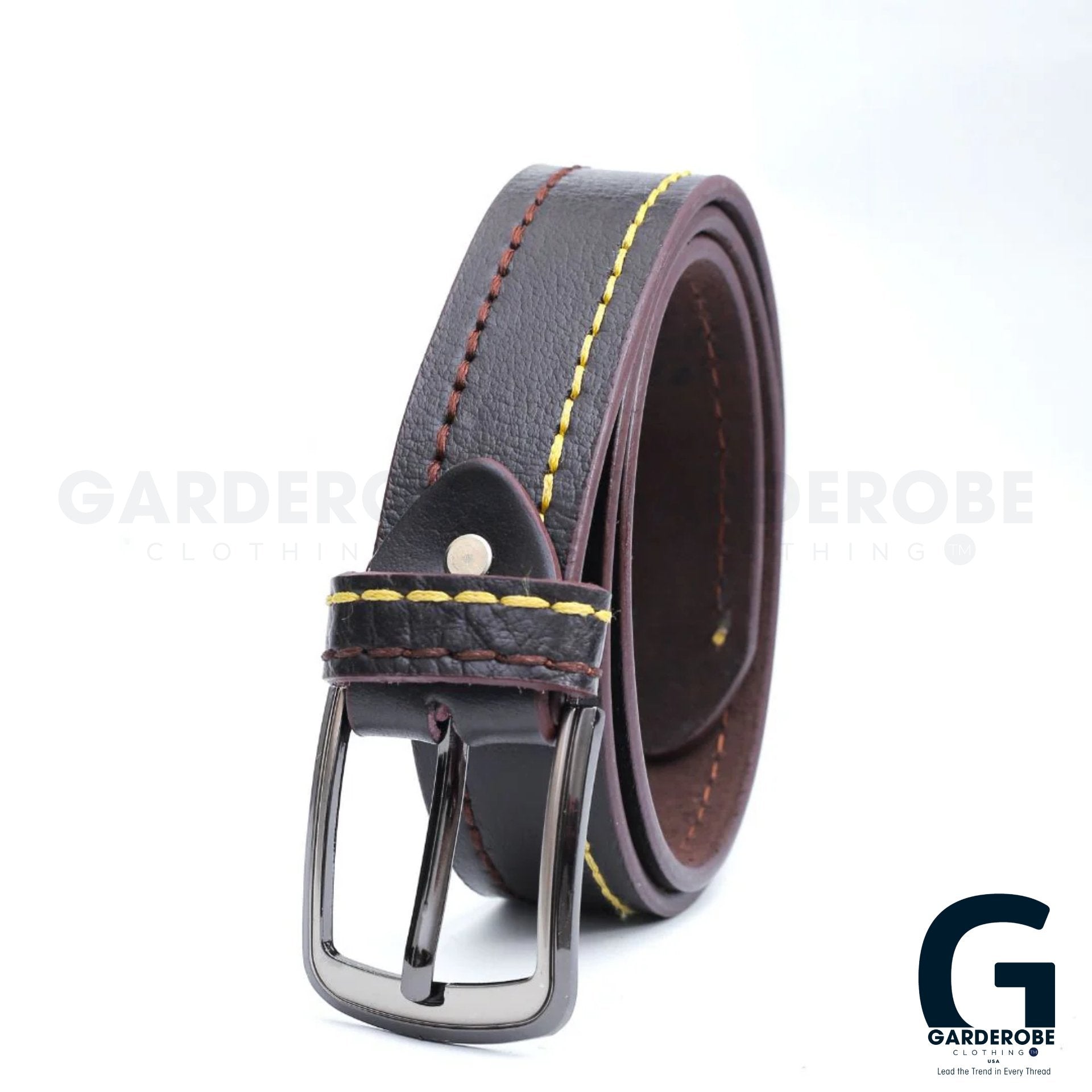 Noir Needlework Contrast Leather Belt - Garderobe Clothing USANNS - 001