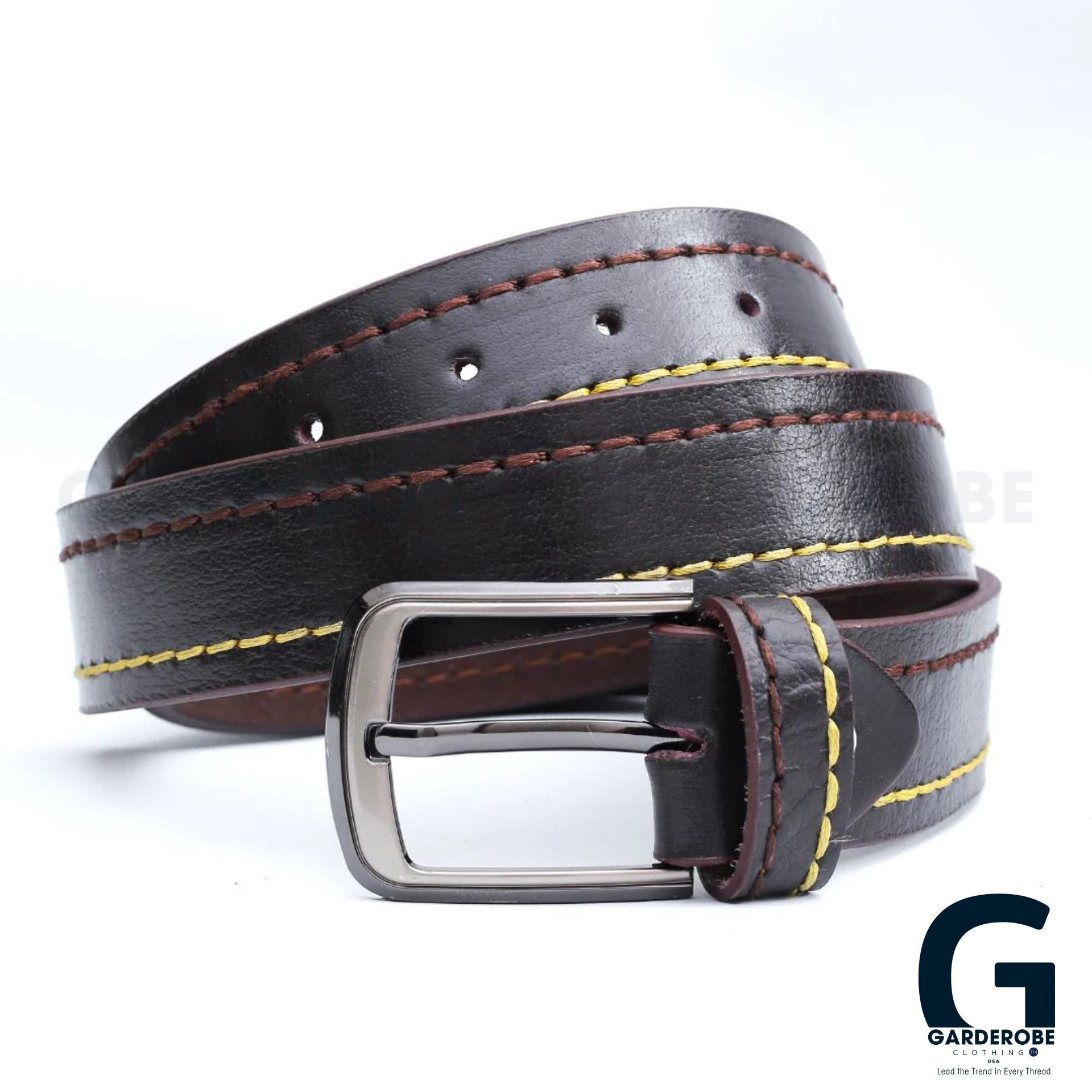 Noir Needlework Contrast Leather Belt - Garderobe Clothing USANNS - 001