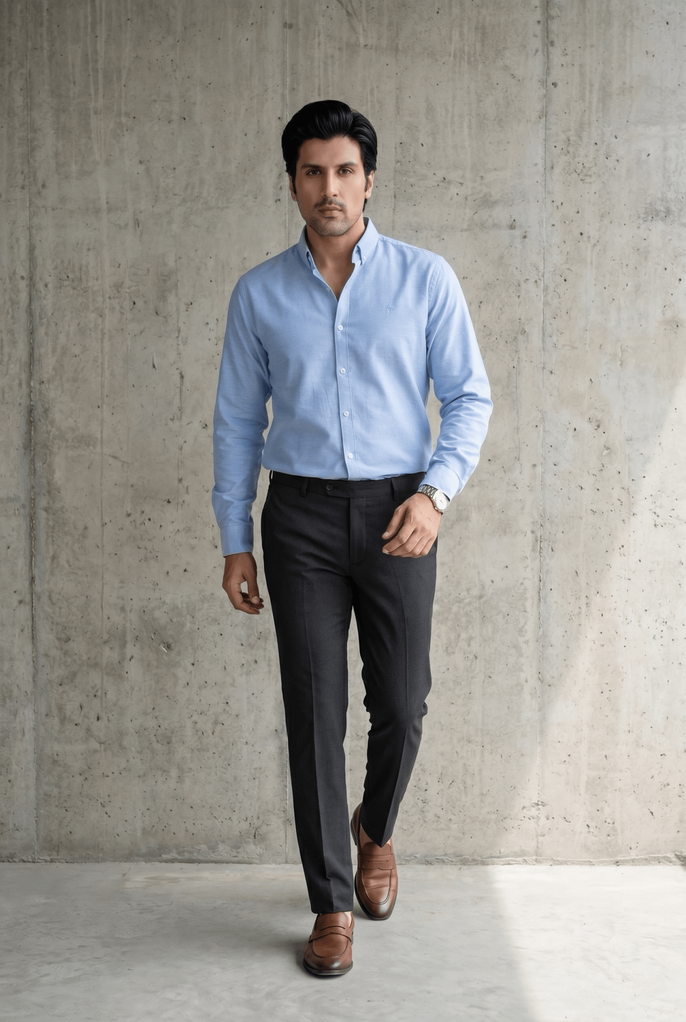 Sky Blue Casual Shirt - Garderobe Clothing USASKC-001